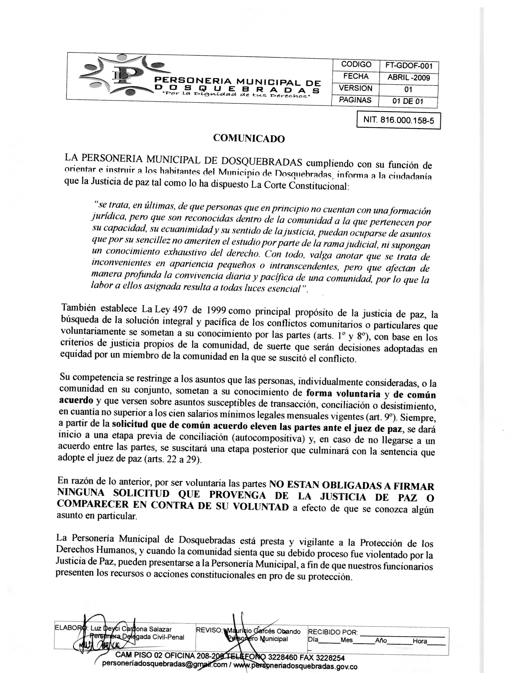 COMUNICADO PAZ
